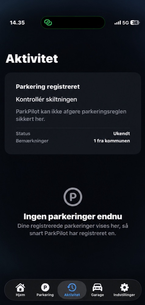 ParkPilot – aktivitetsoversigt
